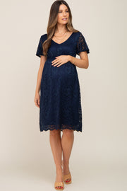 Navy Lace Knee Length Maternity Dress