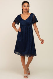 Navy Lace Knee Length Dress