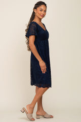 Navy Lace Knee Length Dress