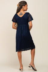 Navy Lace Knee Length Dress