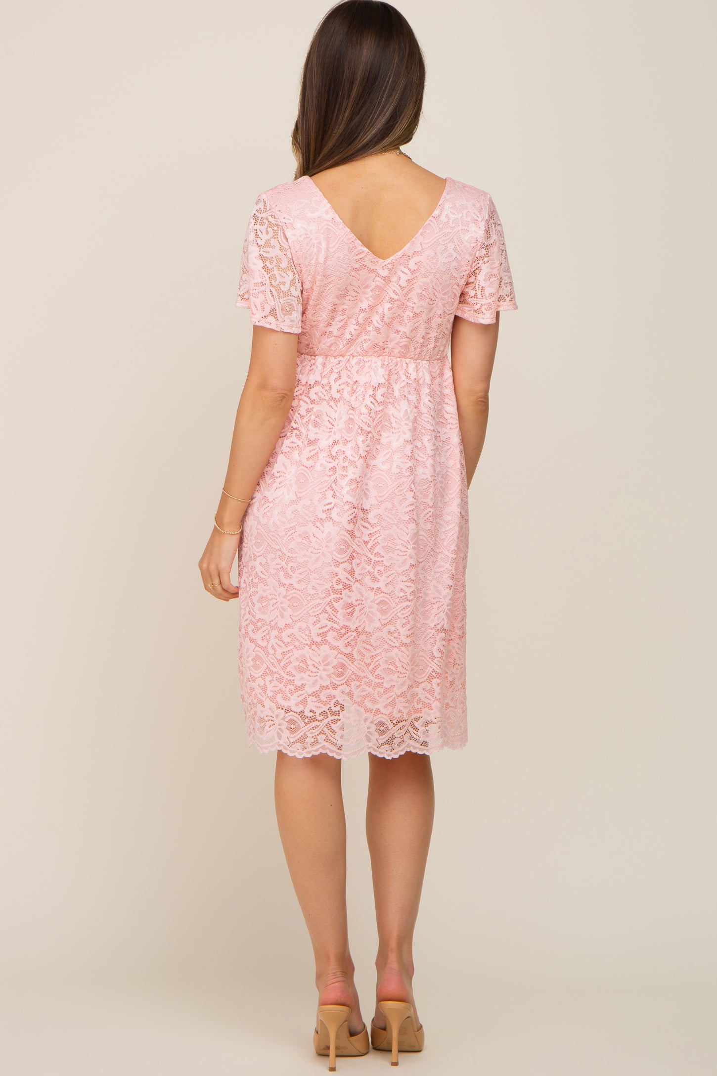 knee length pink lace dress