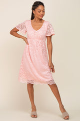 Pink Lace Knee Length Maternity Dress