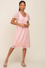 Pink Lace Knee Length Dress