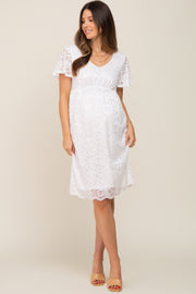 White Lace Knee Length Maternity Dress