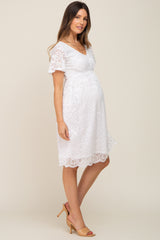 White Lace Knee Length Maternity Dress