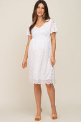 White Lace Knee Length Maternity Dress