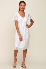 White Lace Knee Length Dress
