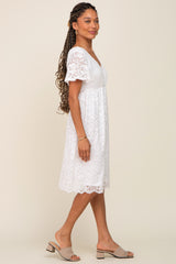 White Lace Knee Length Dress