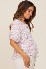 Light Pink Floral Button Front Short Sleeve Maternity Top