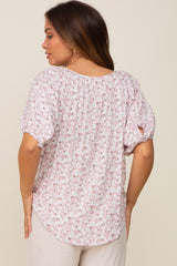 Light Pink Floral Button Front Short Sleeve Maternity Top