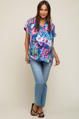 Navy Abstract Floral Button Down Maternity Top