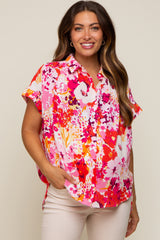 Fuchsia Abstract Floral Button Down Maternity Top