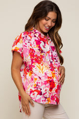 Fuchsia Abstract Floral Button Down Maternity Top