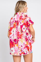 Fuchsia Abstract Floral Button Down Top