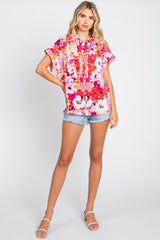 Fuchsia Abstract Floral Button Down Top