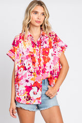 Fuchsia Abstract Floral Button Down Top