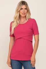 Magenta Ribbed Wrap Front Maternity/Nursing Top