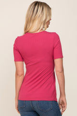 Magenta Ribbed Wrap Front Nursing Top