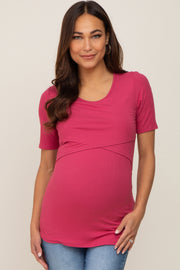 Magenta Ribbed Wrap Front Maternity/Nursing Top