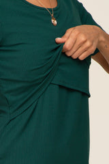 Forest Green Ribbed Wrap Front Nursing Top