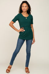 Forest Green Ribbed Wrap Front Nursing Top