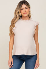 Cream Eyelet Ruffle Sleeveless Maternity Top