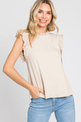 Cream Eyelet Ruffle Sleeveless Maternity Top