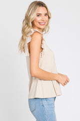 Cream Eyelet Ruffle Sleeveless Top