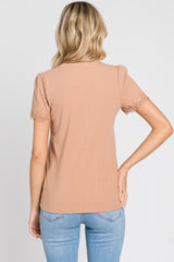 Taupe Ribbed Lace Trim Top