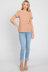 Taupe Ribbed Lace Trim Top