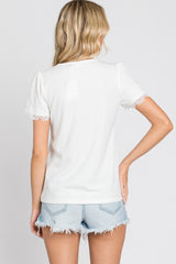 White Ribbed Lace Trim Top