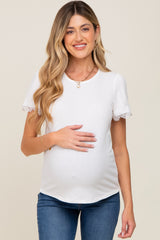 White Ribbed Lace Trim Maternity Top