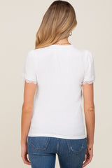 White Ribbed Lace Trim Maternity Top