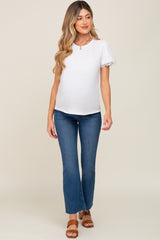 White Ribbed Lace Trim Maternity Top