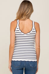 Navy Striped Scalloped Maternity Tank Top