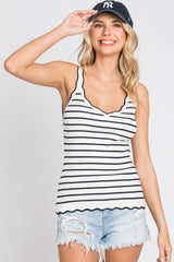 Navy Striped Scalloped Maternity Tank Top