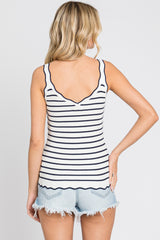 Navy Striped Scalloped Tank Top