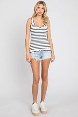 Navy Striped Scalloped Tank Top