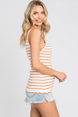 Orange Striped Scalloped Tank Top