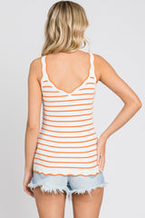 Orange Striped Scalloped Tank Top