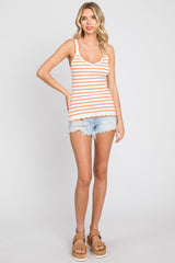 Orange Striped Scalloped Tank Top