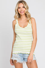 Lime Striped Scalloped Maternity Tank Top