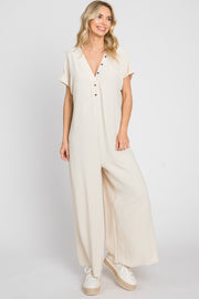 Beige Front Button Accent Jumpsuit