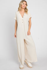 Beige Front Button Accent Maternity Jumpsuit