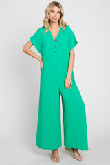 Green Front Button Accent Maternity Jumpsuit