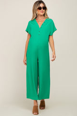 Green Front Button Accent Maternity Jumpsuit