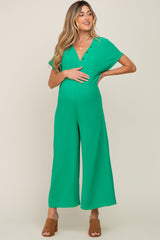 Green Front Button Accent Maternity Jumpsuit