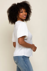 Ivory Satin Pleated Puff Short Sleeve Blouse