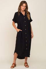 Black Button Down Midi Dress