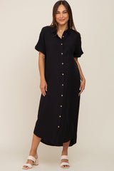 Black Button Down Maternity Midi Dress